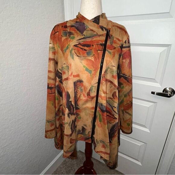 Feratelli Zipper Front Long Sleeves Asymmetrical Lagenlook Swing Jacket - Picture 8 of 8